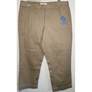 Disney Parks Pants Women Size 10 Khaki  Capri Mickey Mouse Embroidered Casual